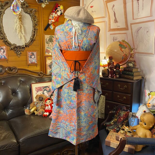 着物リメイクワンピース3493 ④Kimono transformed into a one-piece dress! We explain how
