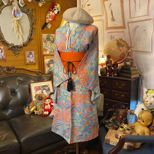 着物リメイクワンピース3551 NO63 着物リメイクワンピース 留袖リメイクワンピース シルク