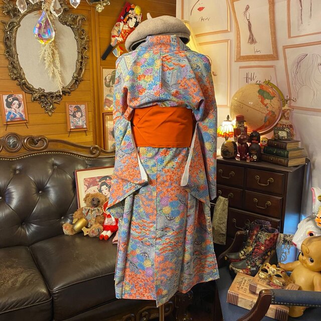 着物リメイクワンピース3482 和洋折衷 着物 リメイク ロング 丈 ワンピース ドレス 洗える