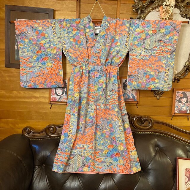 着物 ワンピース リメイク 化繊 和洋折衷 美しい日本の風景をそのまま
