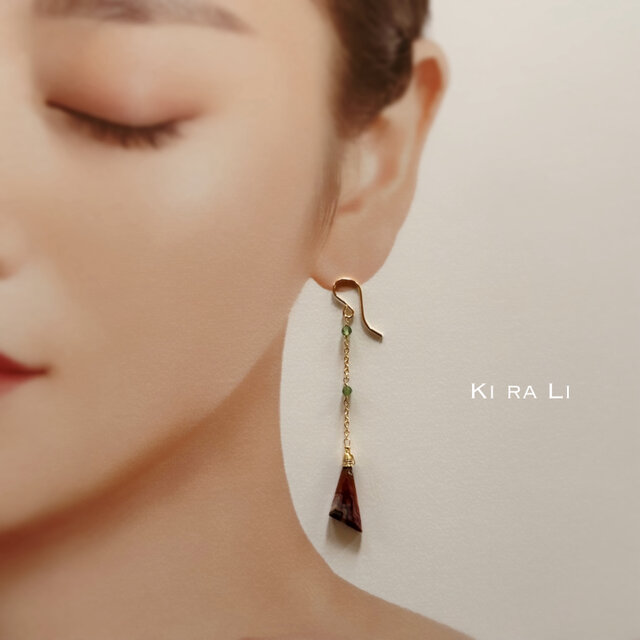 14KGF ラグナレースアゲートのチェーンピアス（イヤリング） | iichi