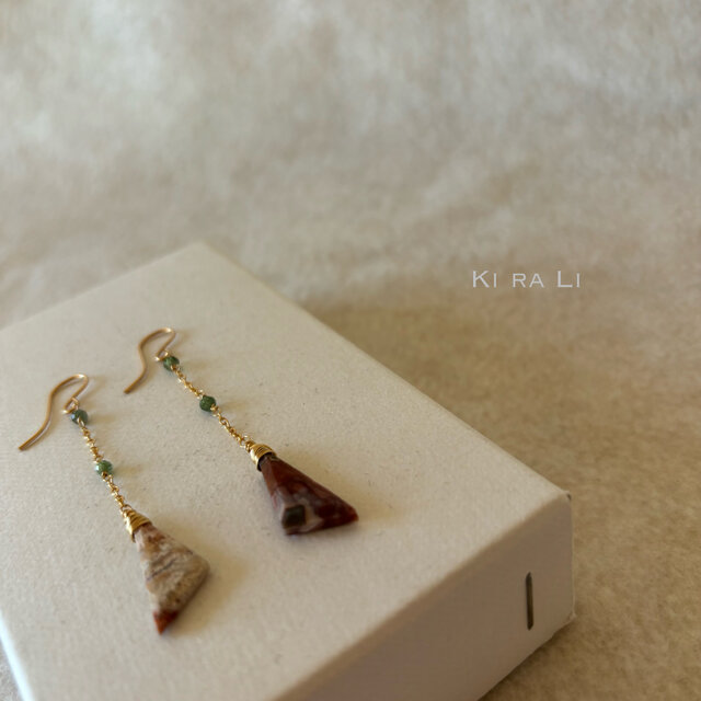 14KGF ラグナレースアゲートのチェーンピアス（イヤリング） | iichi