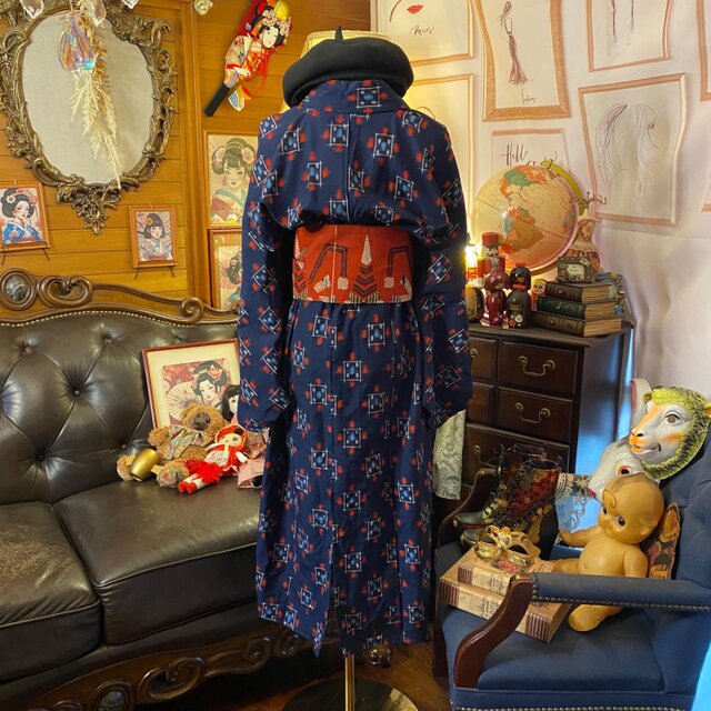 ✴︎藍染木綿✴︎型染✴︎リメイクワンピース✴︎絣✴︎アンティーク✴︎ゆったり✴︎一点もの✴︎ Yahoo!オークション - 古布 着物リメイク 藍染 木綿 久留米絣