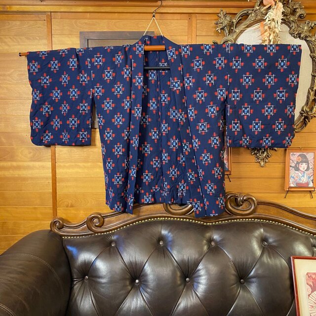 ✴︎藍染木綿✴︎型染✴︎絣✴︎リメイクワンピース＊アンティーク✴︎希少✴︎一点もの✴︎ゆったり ✴︎藍染木綿✴︎弓浜絣✴︎絵絣✴︎リメイクワンピース✴︎一点