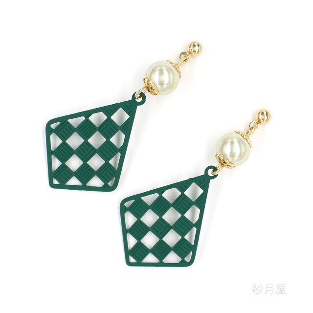 市松模様の大人和風ピアス】グリーン イヤリング プチプラアクセサリー