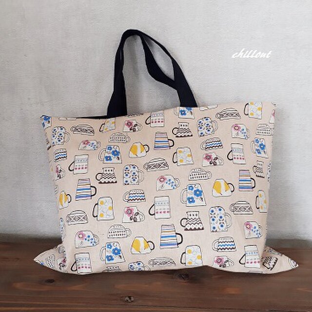 【北欧】レッスンバッグ：ティーカップ：ミルクティー【0398】