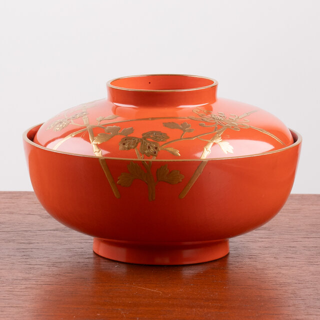 時代物 朱塗菊花蒔絵吸物椀 煮物椀 E1278E