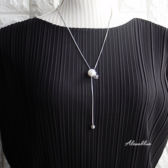 Bigパール＆クリスタルクォーツ ロングネックレス  ４月誕生石 天然石ロングネックレス