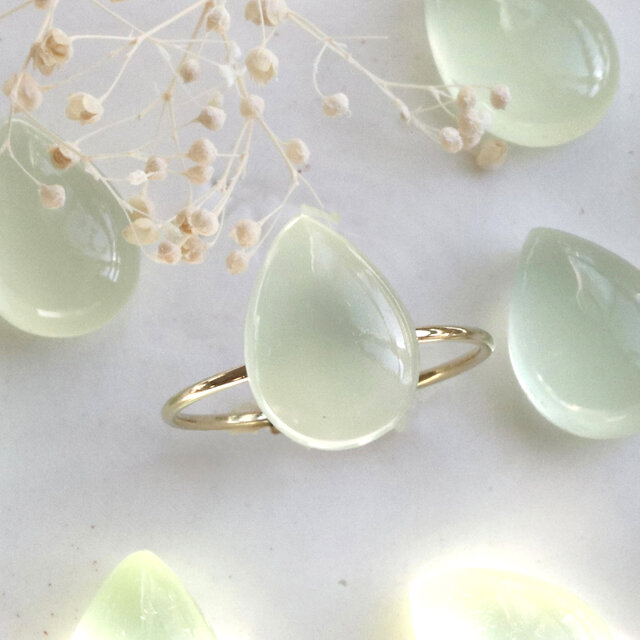 ミントグリーンカルセドニー　大粒　フリーリング フリーサイズ　--Minto drop--