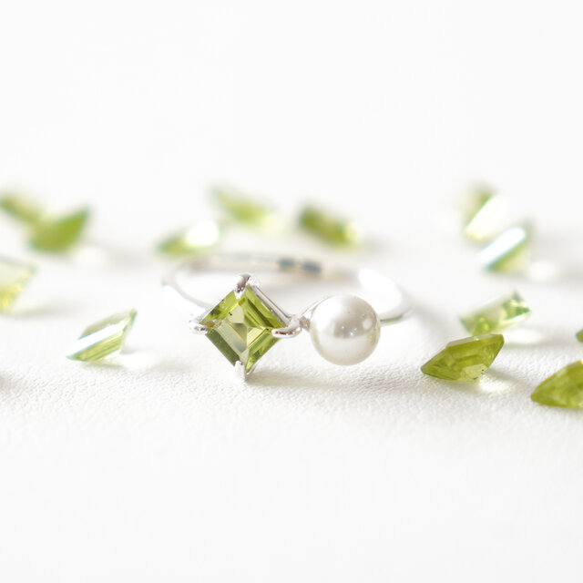 【数量限定】ペリドット×パールのシルバーリング　天然石