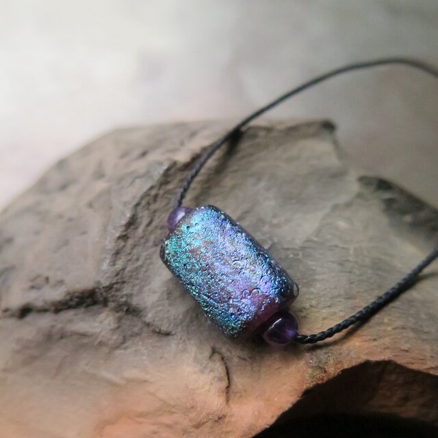 アンティーク　銀化ローマングラス　＆　出土ロシアンブルー　＋　アメジスト　ネックレス　千世 chitose