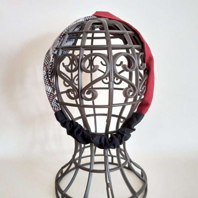 クロスタイプのヘアバンド ターバン 赤チェック×黒 | iichi 日々の