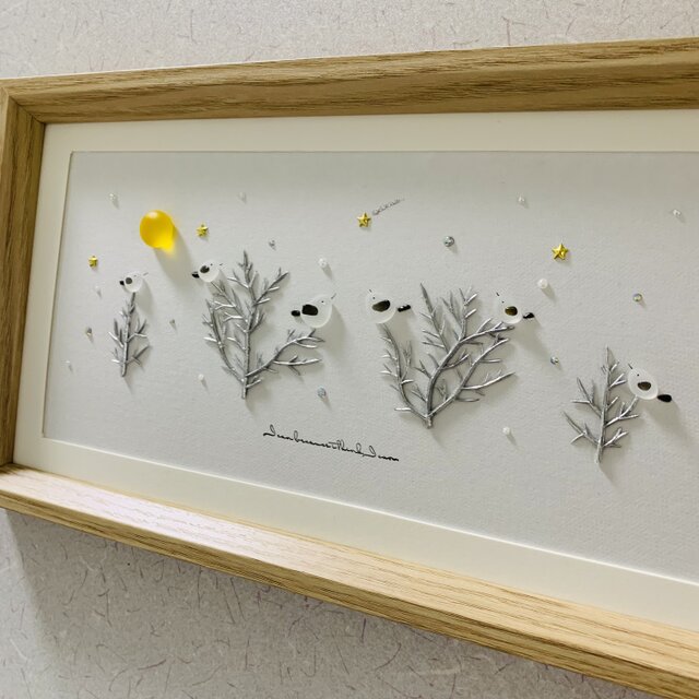 シーグラスアートシマエナガ家族アート ガラス細工 海の宝石