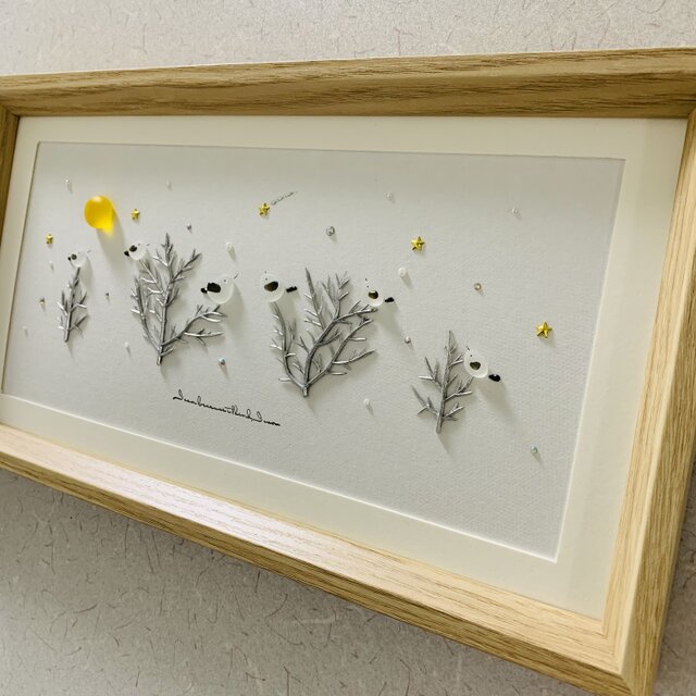 シーグラスアート　わたしの宝物 シーグラスアートシマエナガ家族アート ガラス細工 海の宝石