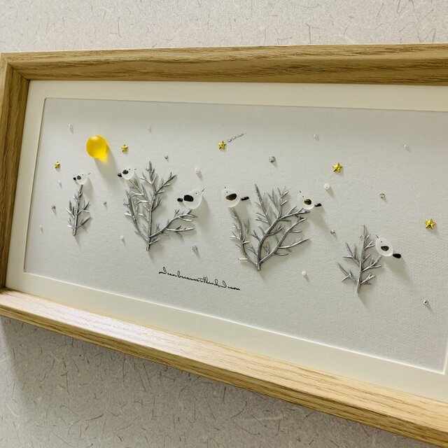 シーグラスアートシマエナガ家族アート ガラス細工 海の宝石