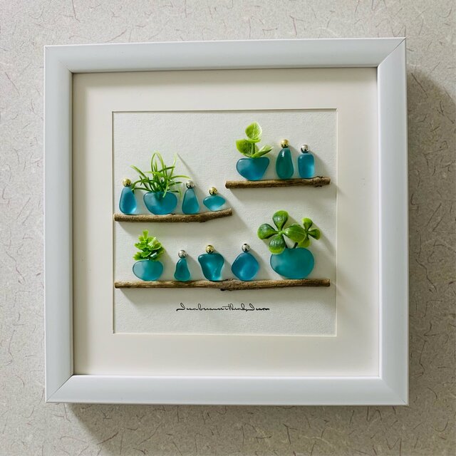 シーグラスアート レアカラー ブルー ガラス細工 海の宝石 インテリア