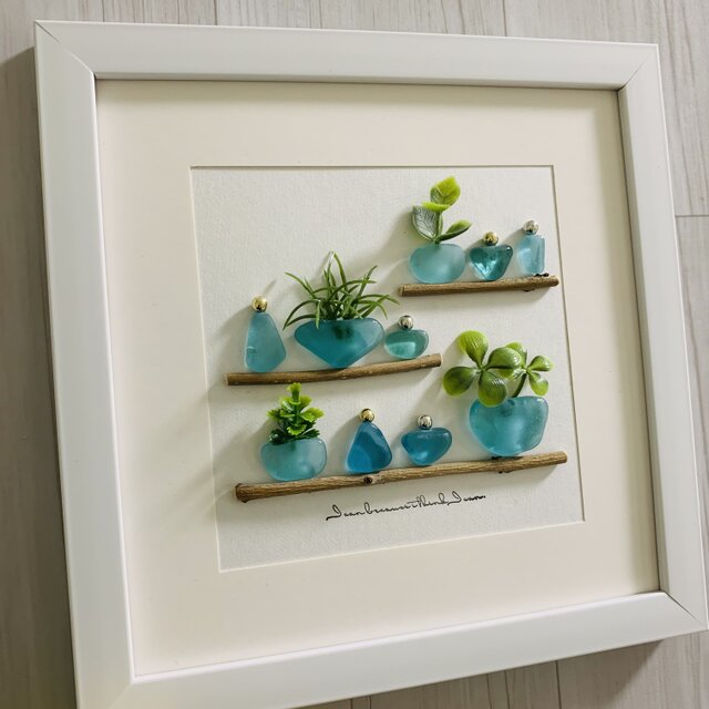 シーグラスアート レアカラー ブルー ガラス細工 海の宝石 インテリア