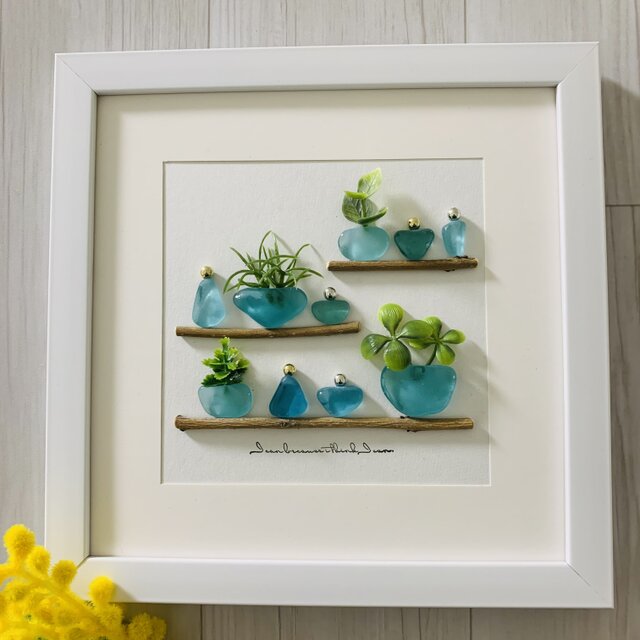 シーグラスアート レアカラー ブルー ガラス細工 海の宝石 インテリア