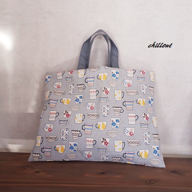 【ソフトリネン】入園レッスンバッグ：ティーカップ：くすみブルー【0425】