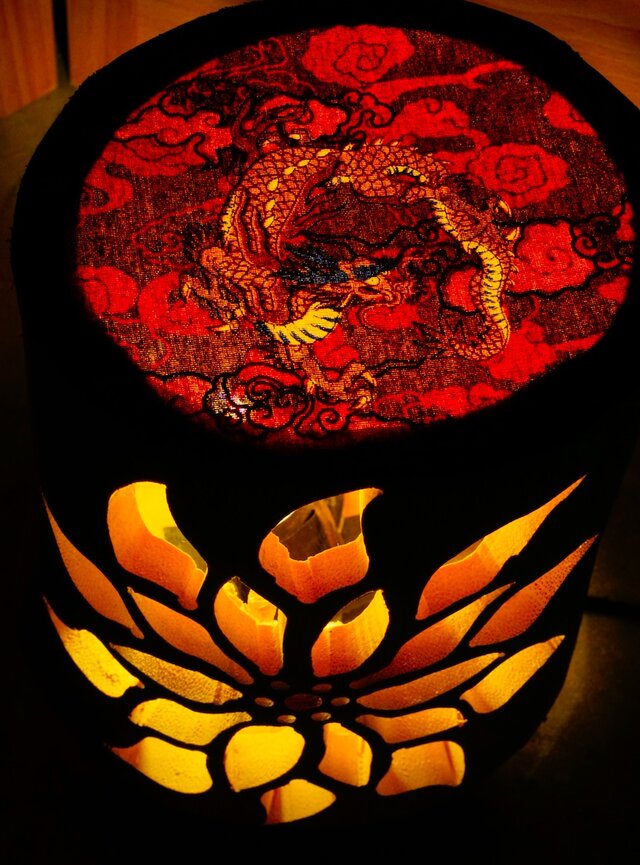 極太◇両面彫◇竹灯り・竹あかり・竹灯籠 ～～ 癒しの灯り ☆龍の紋章