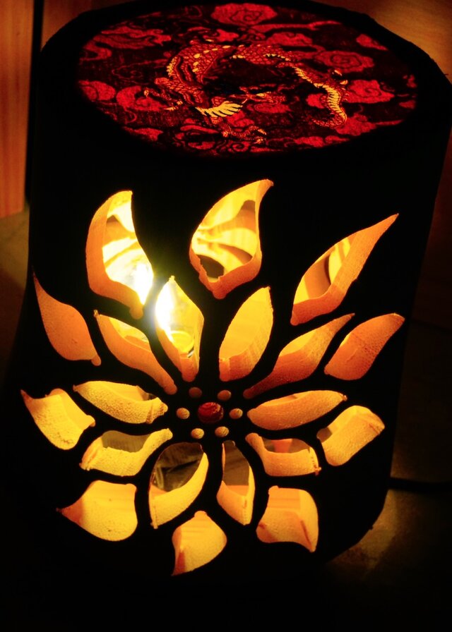 極太◇両面彫◇竹灯り・竹あかり・竹灯籠 ～～ 癒しの灯り ☆龍の紋章