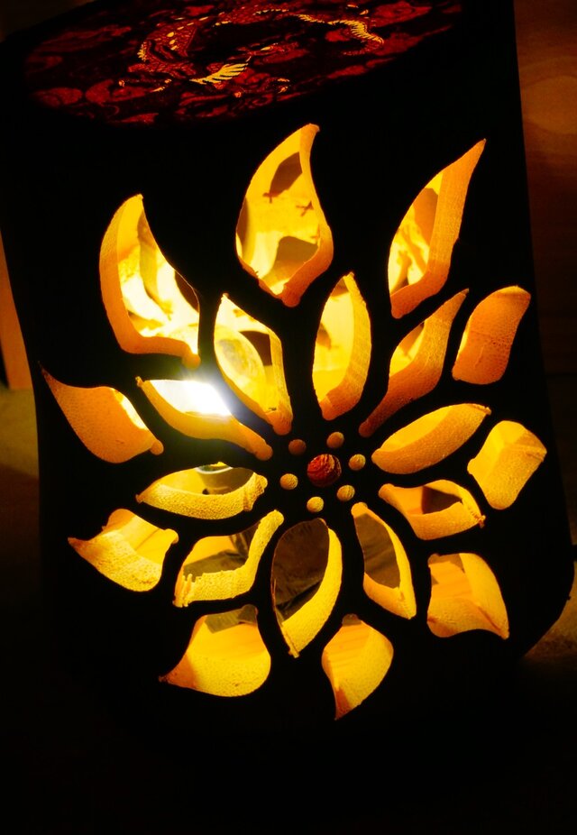 極太◇両面彫◇竹灯り・竹あかり・竹灯籠 ～～ 癒しの灯り ☆龍の紋章