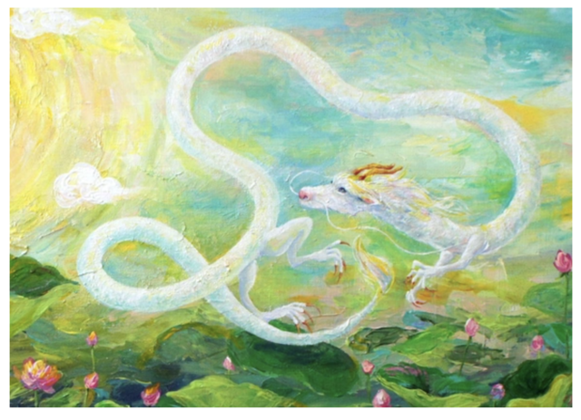 No.484 F3キャンバス　原画　龍神絵画　龍神様　白龍　開運絵画　蓮　蓮の絵 No.488 F3サイズキャンバス 原画 白龍 オーロラ 龍神様 開運絵画