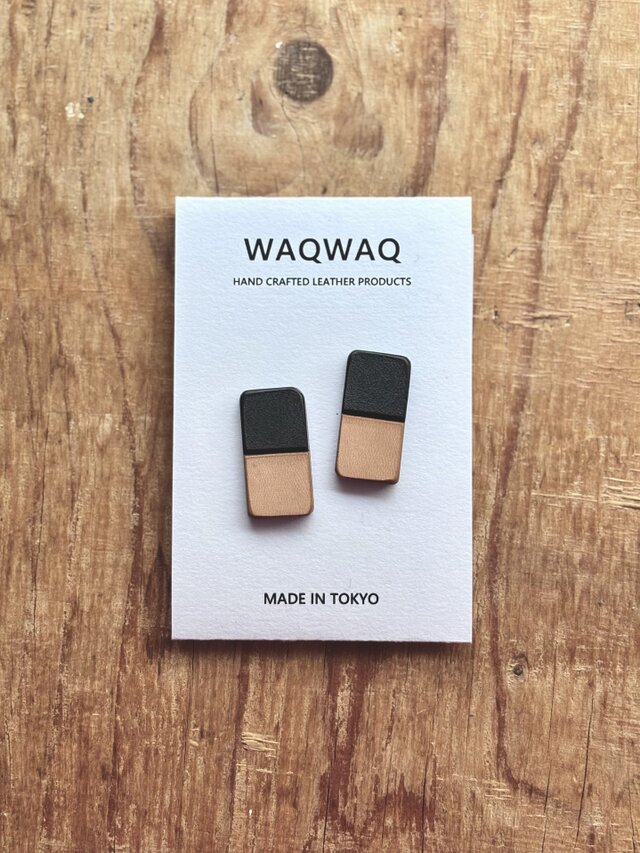 CONTRAST レザーピアス | RECTANGLE | BK×BG