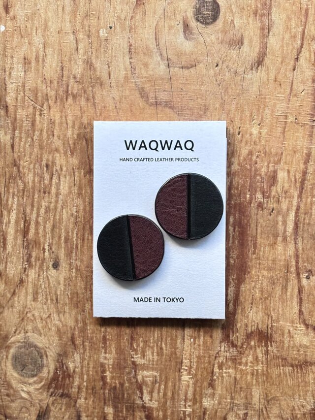 CONTRAST レザーピアス | CIRCLE | BK×DBR