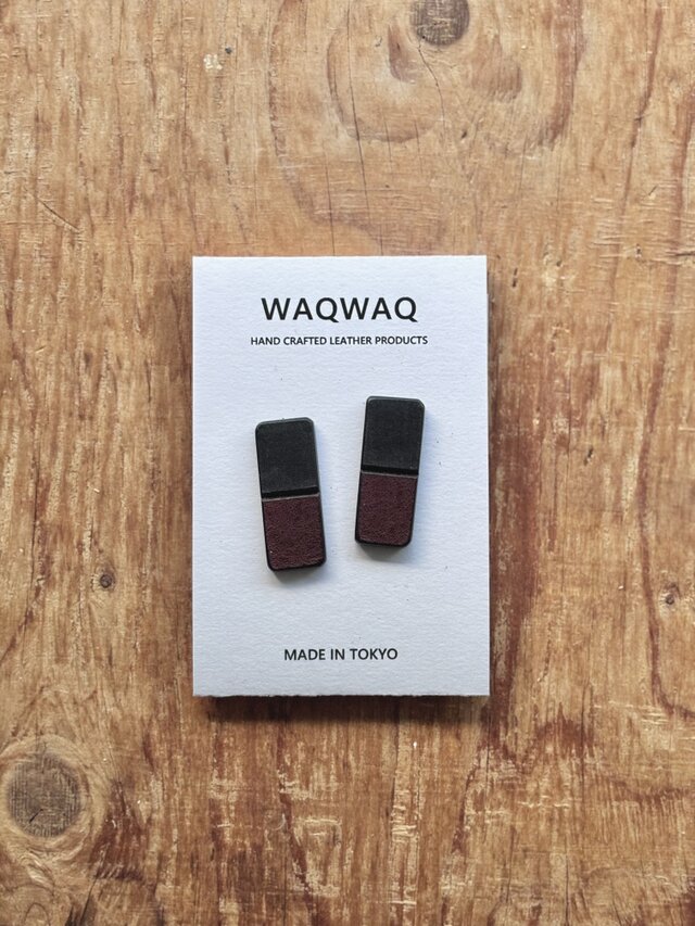 CONTRAST レザーピアス | RECTANGLE | BK×DBR