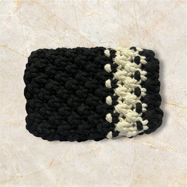 マクラメ　カードケース　ブラック