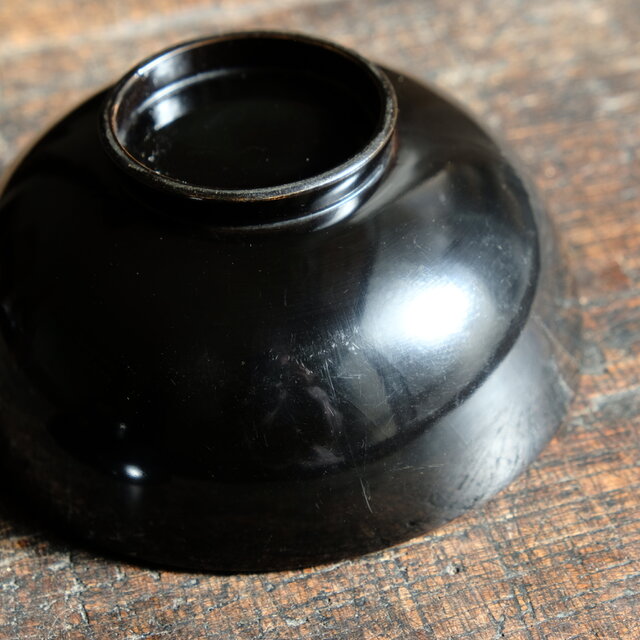 船と鶴◇富士の山と風景。古輪島塗 漆芸蓋付碗 漆器 骨董・antiques 古