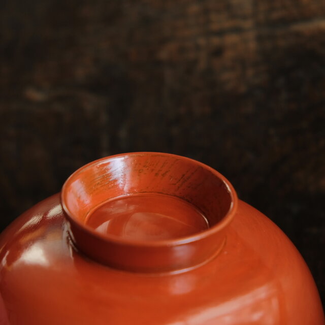 朱色に金の鶴と松◇古輪島塗 漆芸蓋付碗 漆器 骨董・antiques 古
