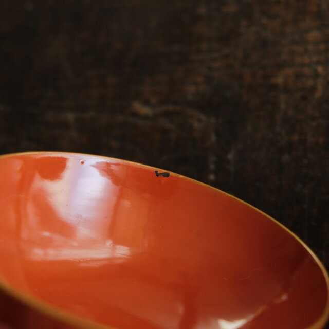 朱色に金の鶴と松◇古輪島塗 漆芸蓋付碗 漆器 骨董・antiques 古