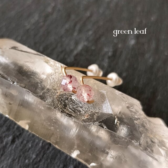 14kgf＊ピンクエピドートの小さなシンプル一粒ピアス