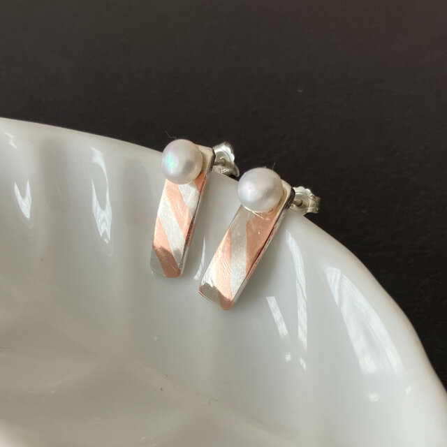 2way [two colors] earrings - rectangle pearl