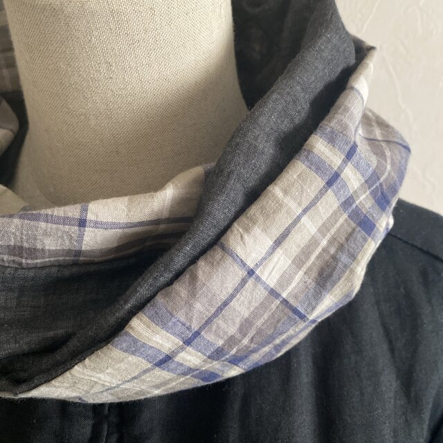ふんわりダブルガーゼとコットンリネンのスヌード＊マドラスチェック