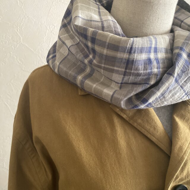 ふんわりダブルガーゼとコットンリネンのスヌード＊マドラスチェック