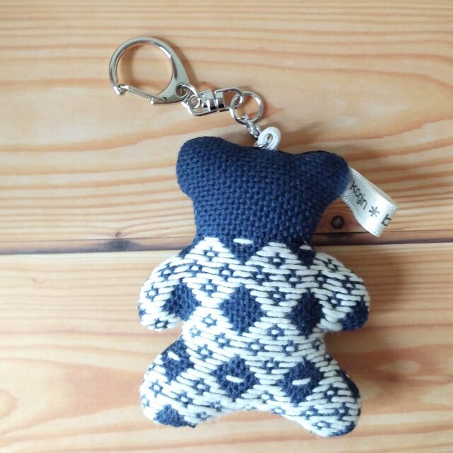 【キーホルダー】こぎんオーナメントベア ねこのまなぐ紺と白