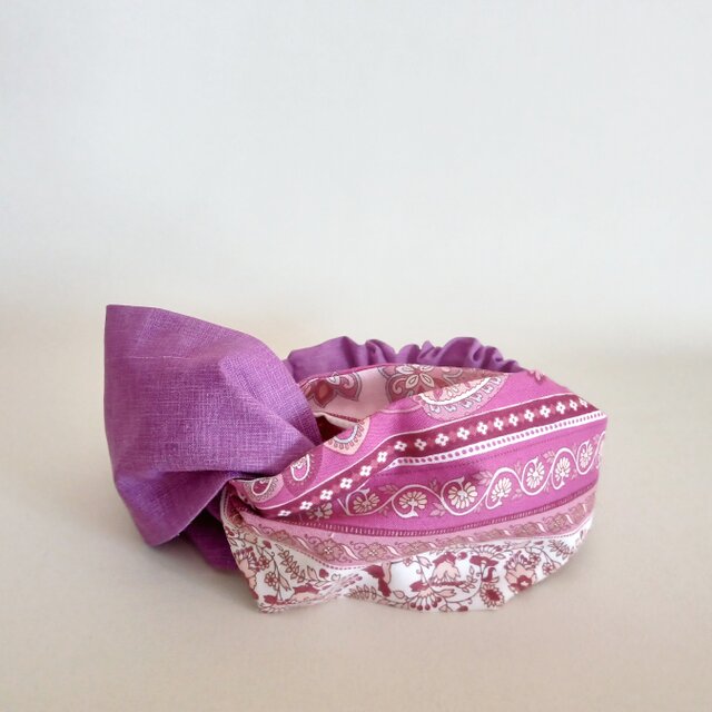 クロスタイプのヘアバンド　ターバン　ピンクパープル　小鳥とクラシックボタニカル　11