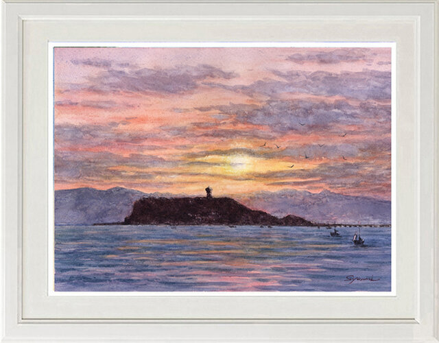 水彩画原画　湘南の夕日・江の島 水彩画原画 湘南の夕日・江の島 ＃652 | iichi 日々の暮らしを