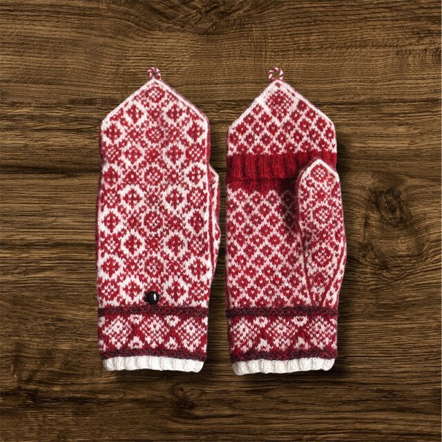 北欧から発送 / 2wayミトン/ knappar(白×ファールレッド)