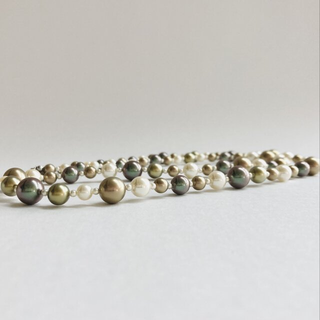 ガラスパールmixカラーオペラネックレス/6x10mm約77cm/グリーンmix/R/made in japan