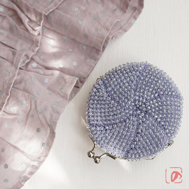 ばあば ♡ ガラスビーズのまんまるがま口（Tanzanite・2108)