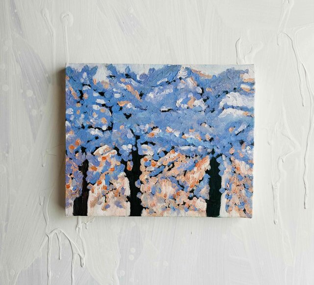 22×27㎝「朝の桜 2025.1-3」油彩・原画・F3 | iichi 日々の