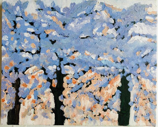 22×27㎝「朝の桜 2025.1-3」油彩・原画・F3 | iichi 日々の