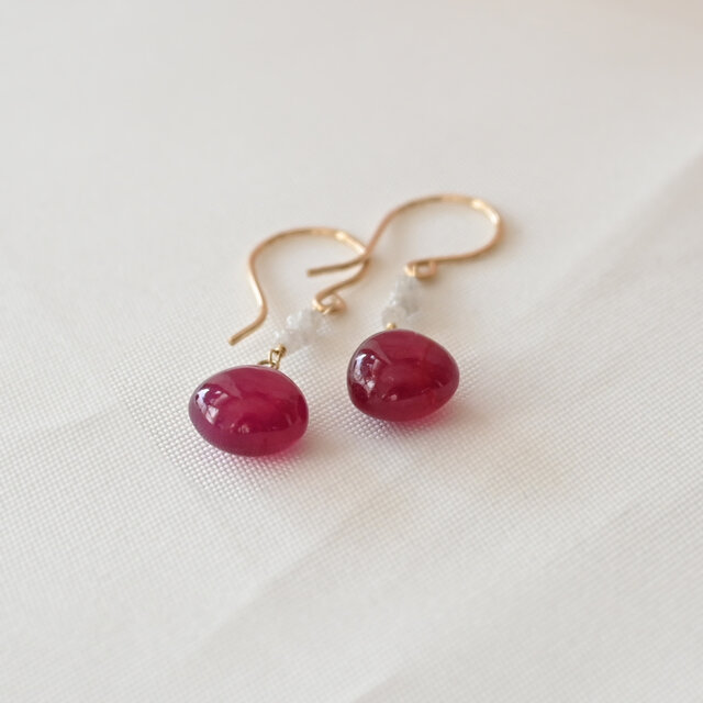 ☆SALE】宝石質ルビーと原石ダイヤのピアス（Lサイズ）・イヤリング