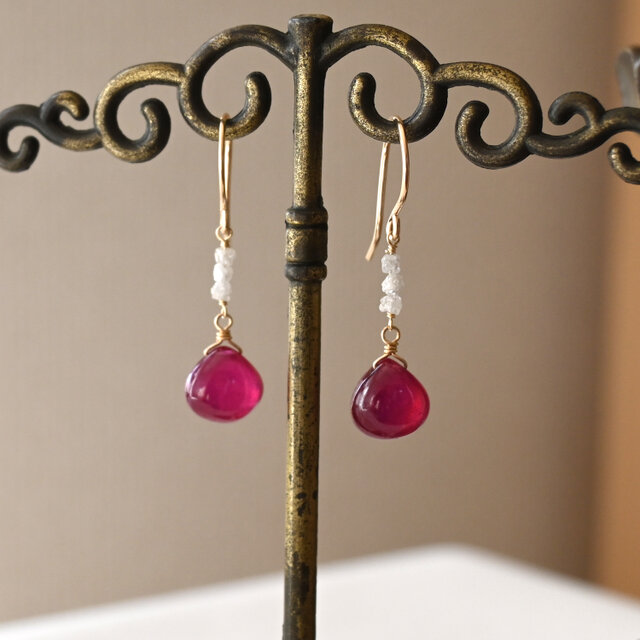 ☆SALE】宝石質ルビーと原石ダイヤのピアス（Lサイズ）・イヤリング