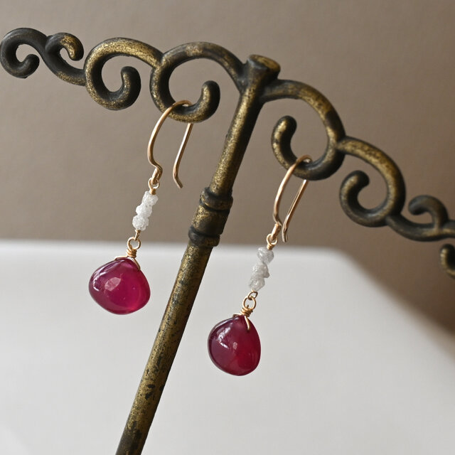 ☆SALE】宝石質ルビーと原石ダイヤのピアス（Lサイズ）・イヤリング