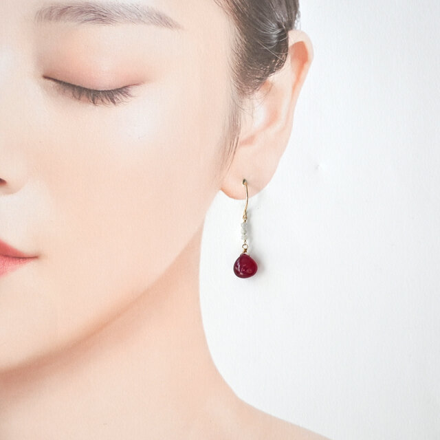 ☆SALE】宝石質ルビーと原石ダイヤのピアス（Lサイズ）・イヤリング